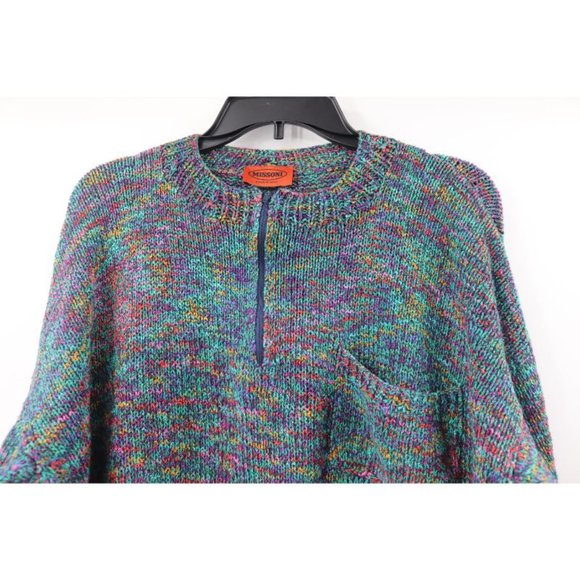 Vintage missoni women’s L/XL made in italy 1/4 zip crew neck sweater multicolor - Picture 2 of 9